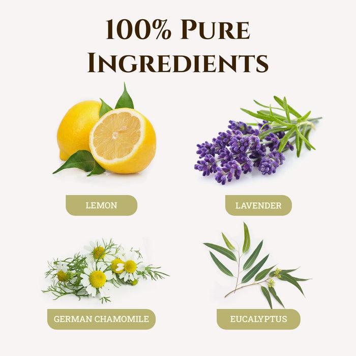 A chart shows the ingredients in anti pollen essential blend