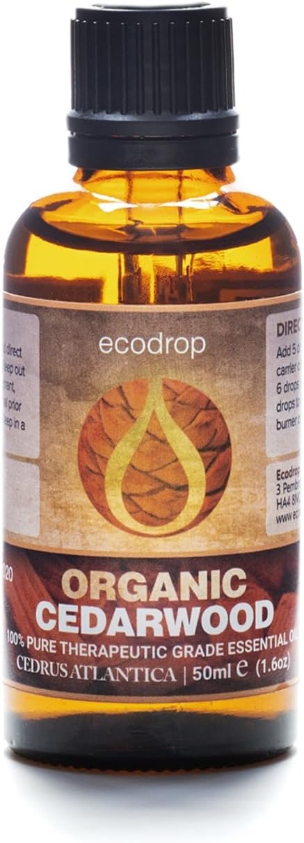 Organic cedarwood essential oil in 50ml presented by Ecodrop