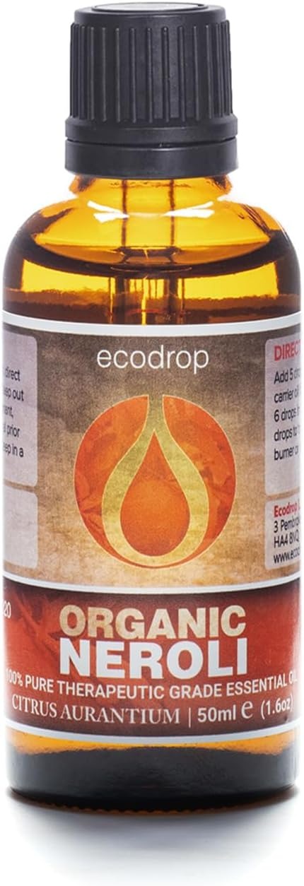 Organic neroli essential oil in 50ml presented by Ecodrop
