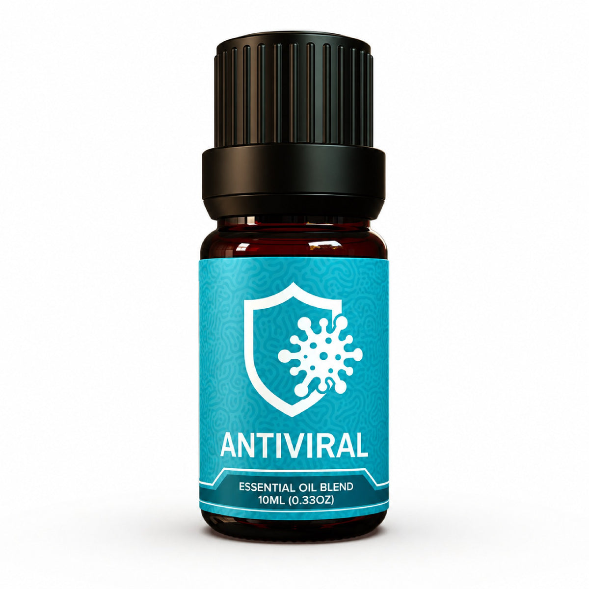 Antiviral essential oil blend 10ml bottle on white