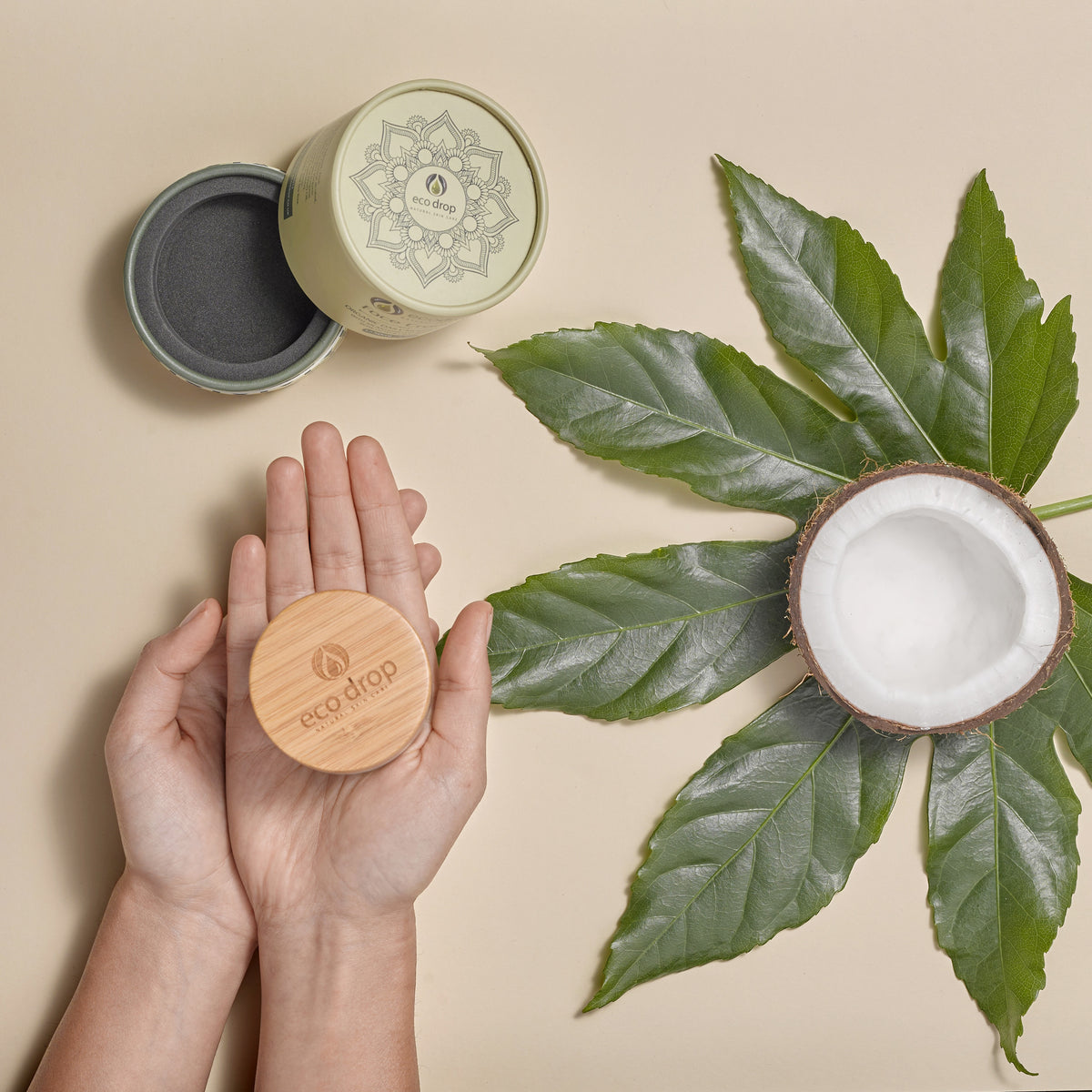 Ecodrop organic face cream jar with mandala lid design