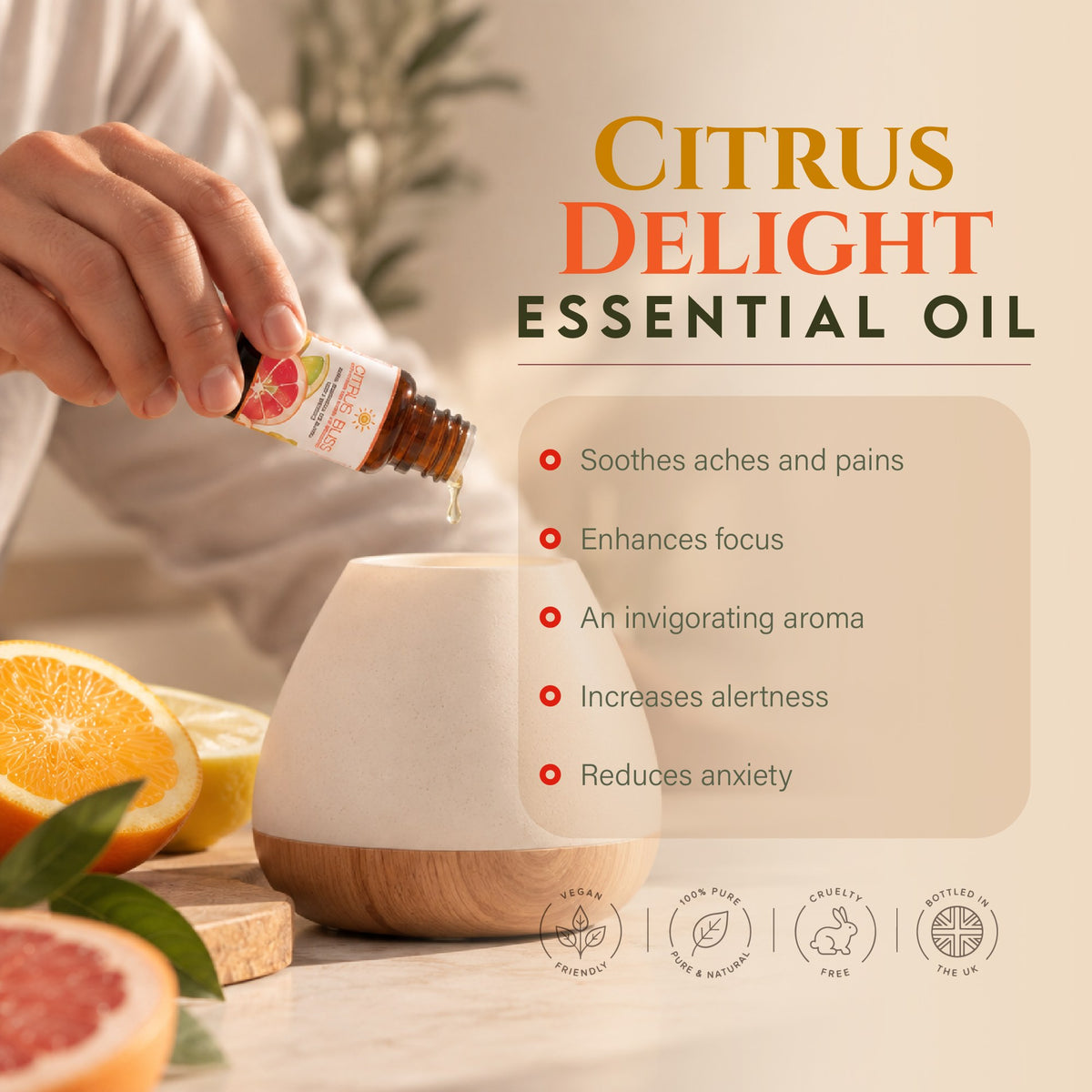 Citrus Delight essential oil: soothing, focusing, invigorating and alertness benefits