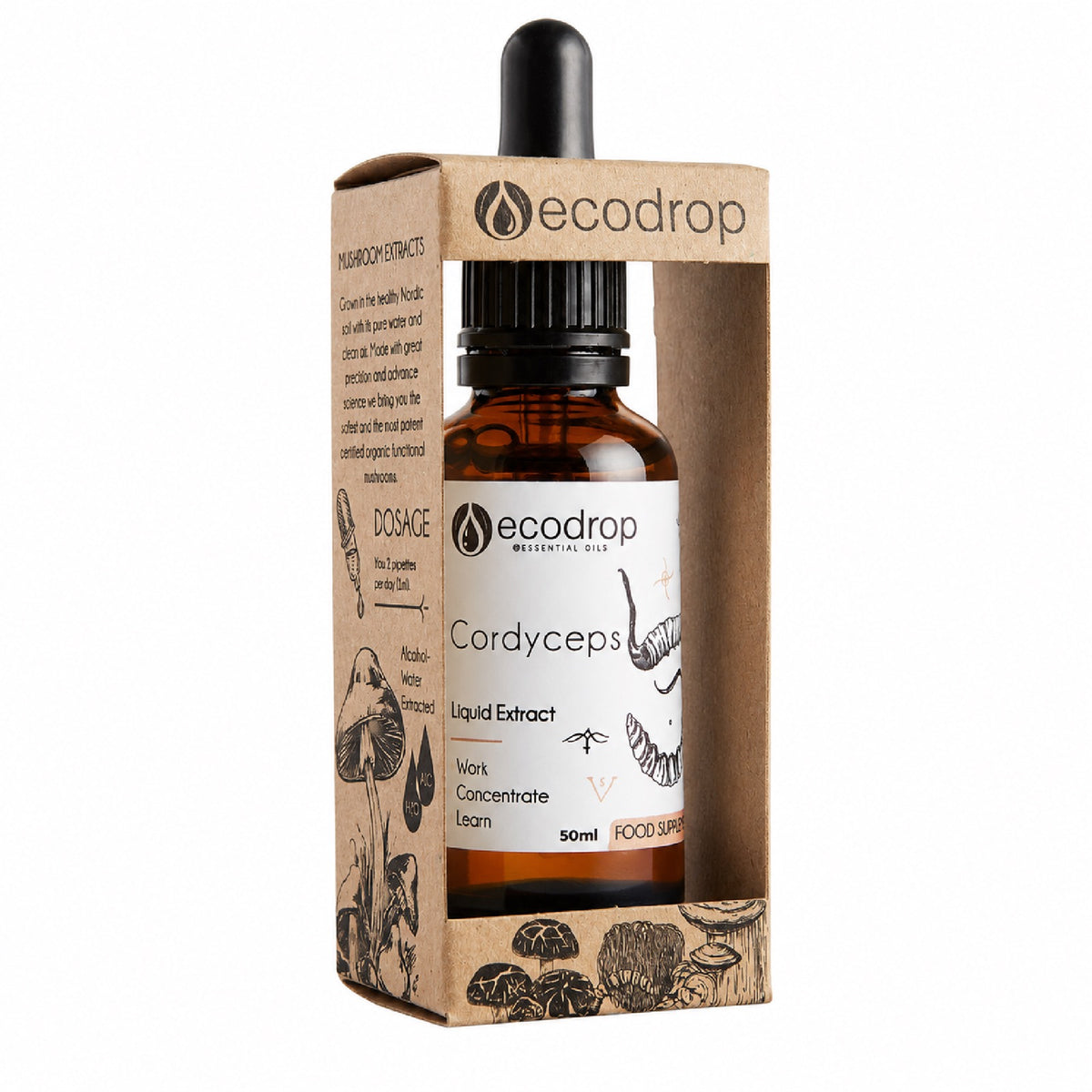 Organic Cordyceps Mushroom Dual Extract 50ml with kraft box #Quantity_50ml