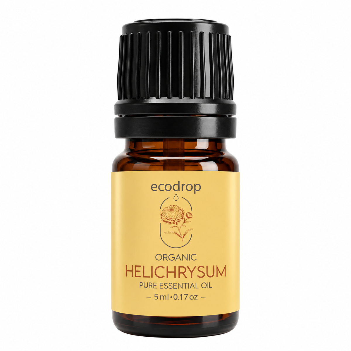 Ecodrop Organic Helichrysum Italicum Essential Oil 5ml amber bottle on a white background