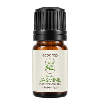 Pure Jasmine Sambac absolute 5ml amber dropper bottle on a white background, Ecodrop
