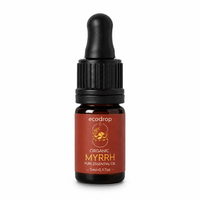 Organic myrrh essential oil 5ml amber dropper bottle by Ecodrop, Commiphora myrrha