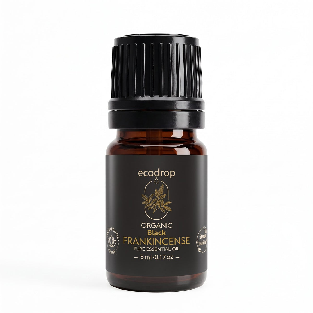 Organic Black Frankincense essential oil 5ml amber bottle by Ecodrop, Boswellia neglecta