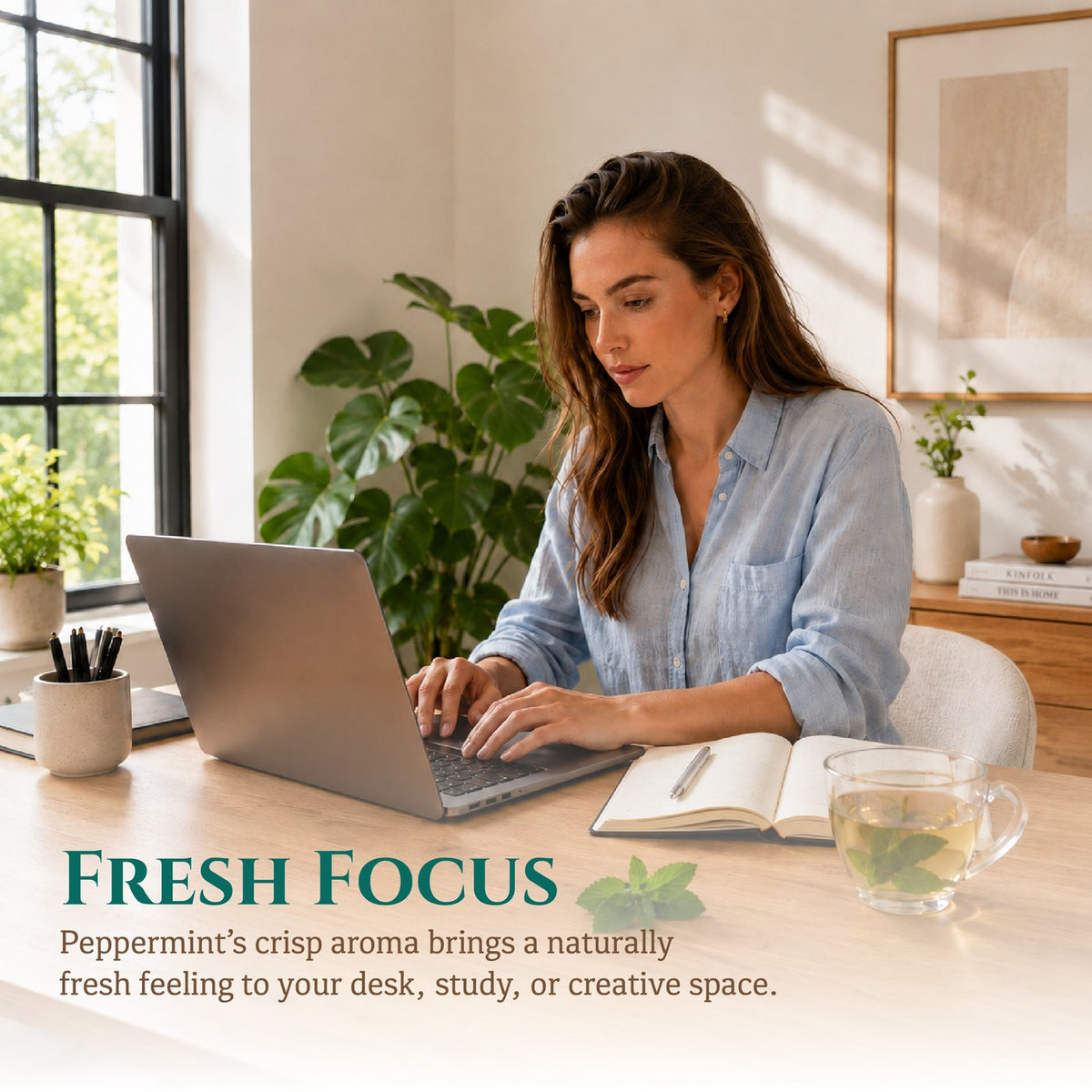 Peppermint essential oil for a fresh desk and study space
