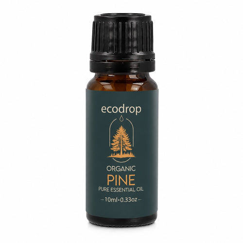 Ecodrop organic pine essential oil 10ml amber bottle on a white background
