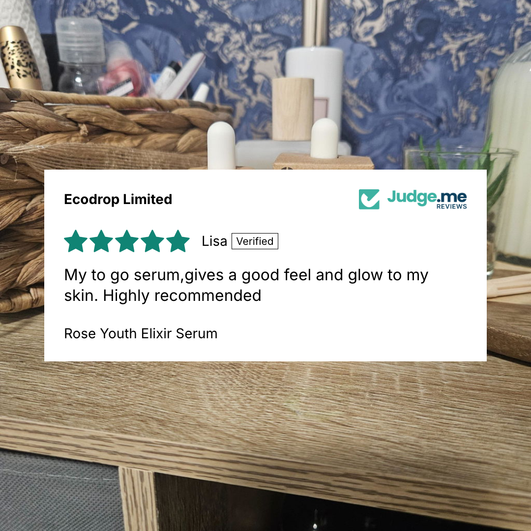 5 star Judge.me review from Lisa for Rose Youth Elixir Serum