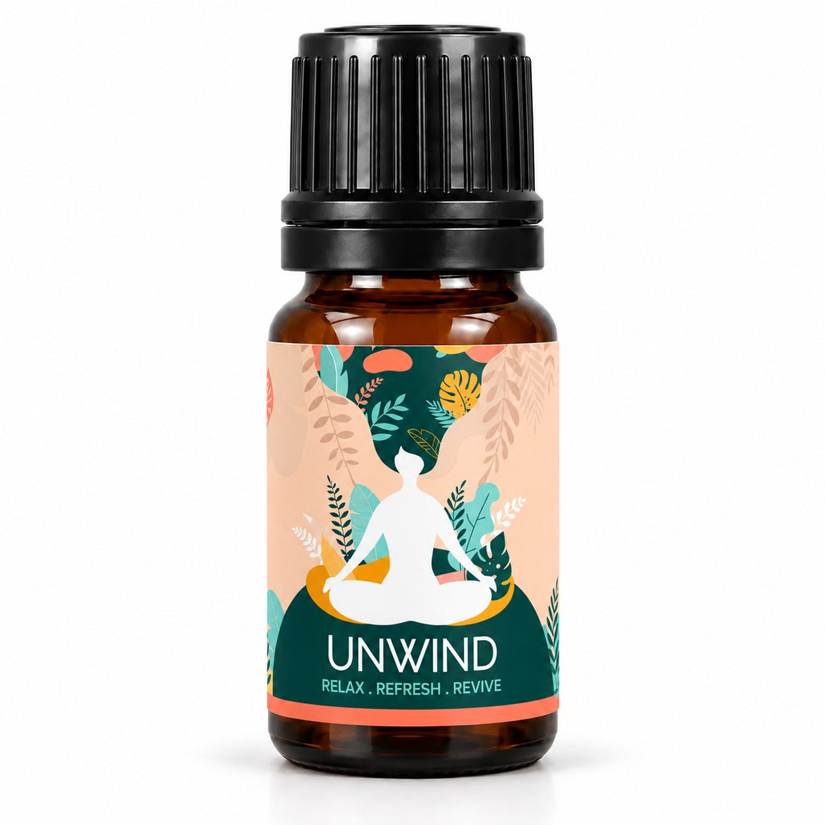 Unwind essential oil blend 10ml bottle on white