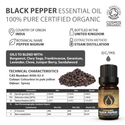 Organic Black Pepper Essential Oil, 10ml - ecodrop