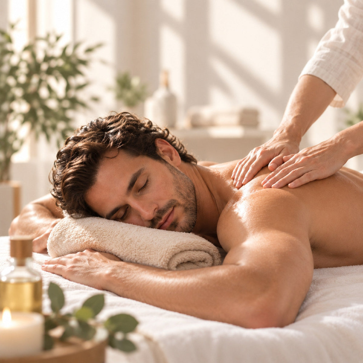 Back massage with a homemade essential oil massage oil, Ecodrop