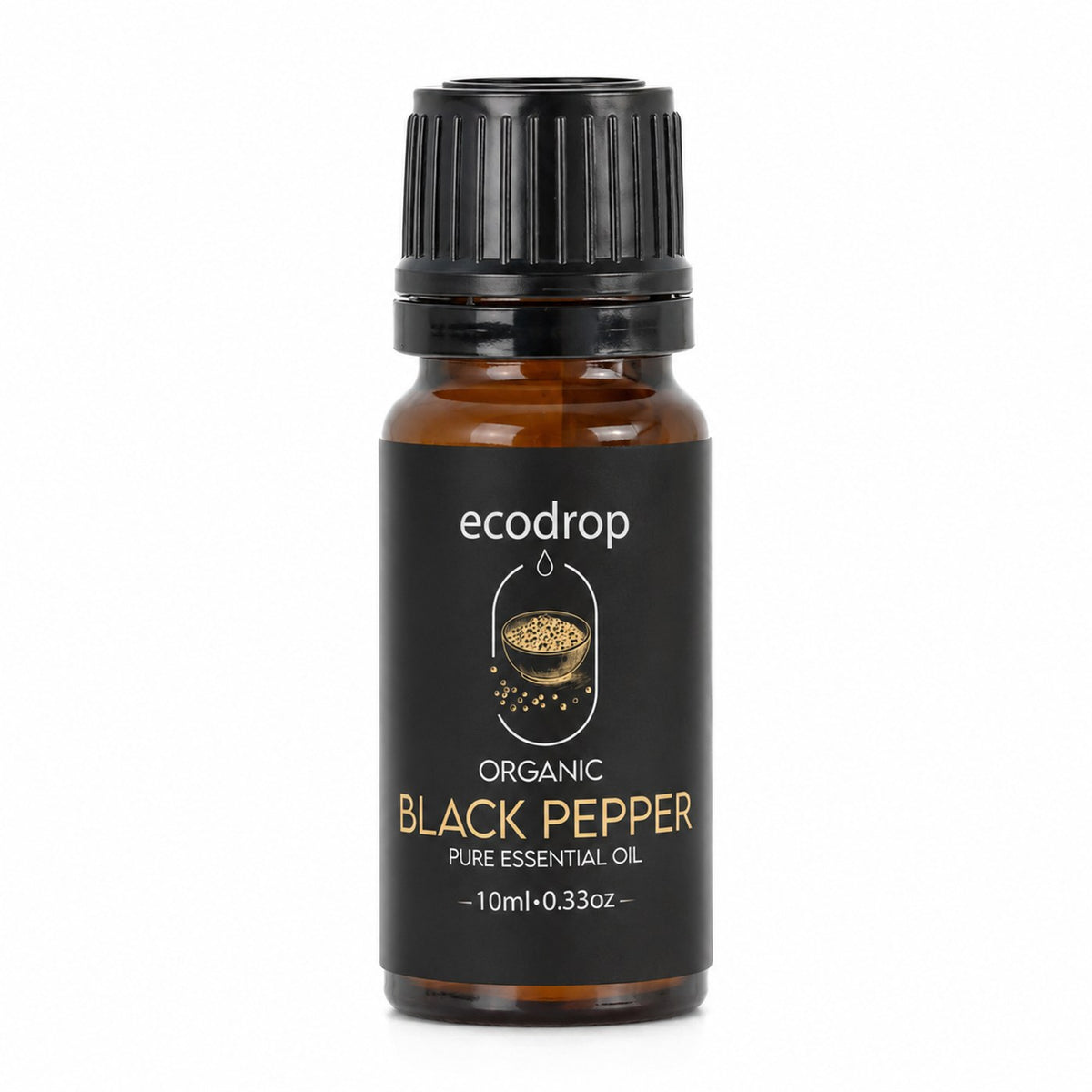 Organic black pepper essential oil 10ml amber bottle by Ecodrop, Piper nigrum