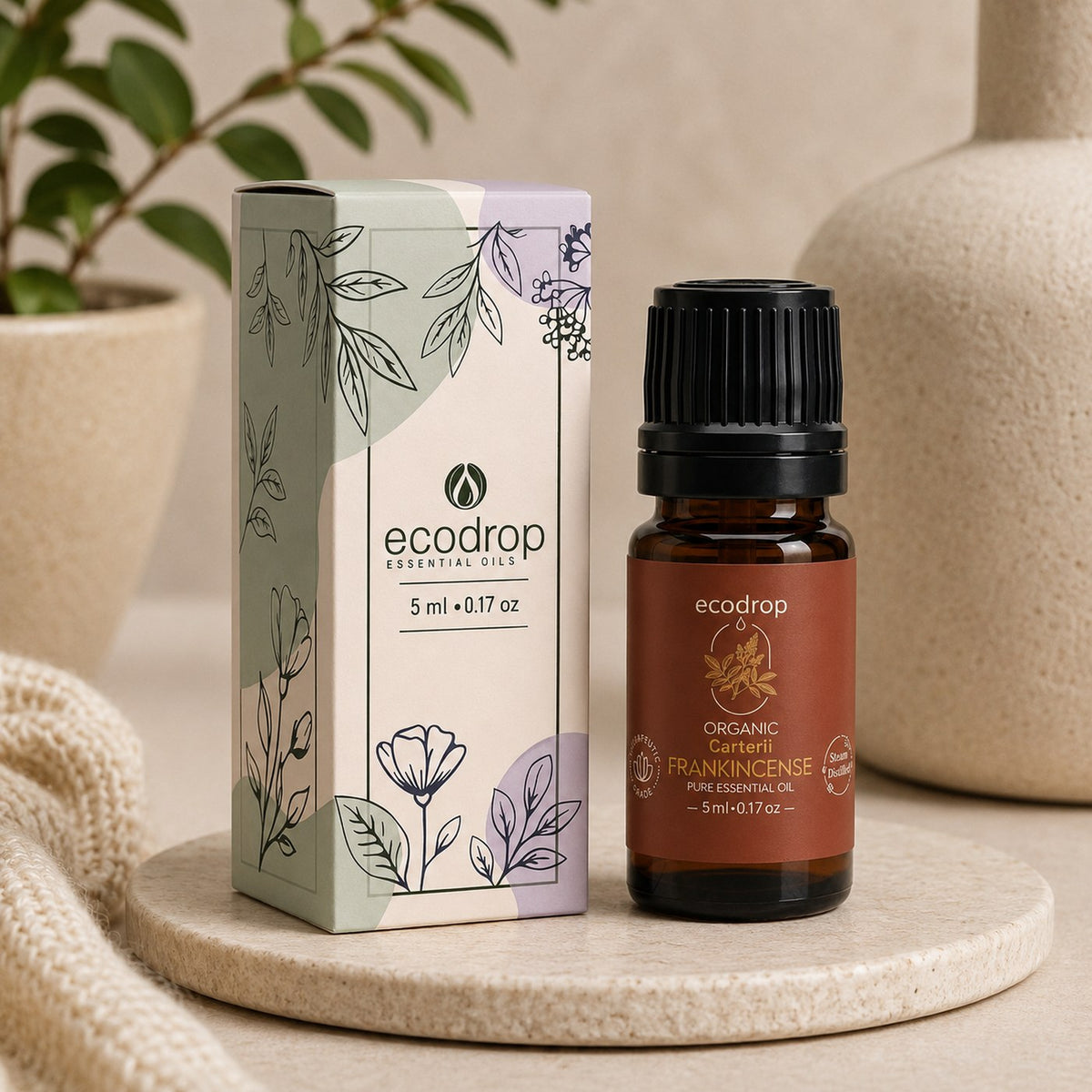 Organic Frankincense Carterii essential oil 5ml bottle with Ecodrop carton