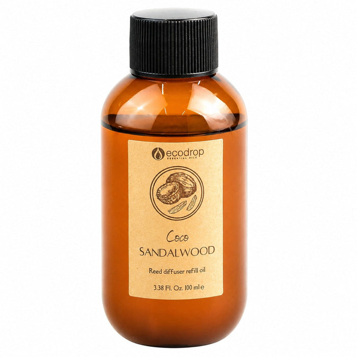 Coco Sandalwood reed diffuser refill oil bottle, 100ml amber bottle