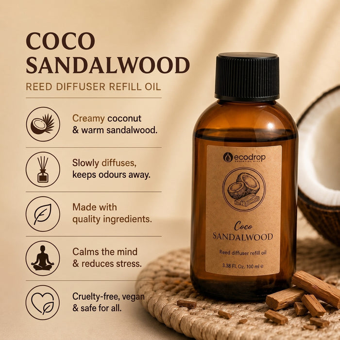 Coco Sandalwood reed diffuser features