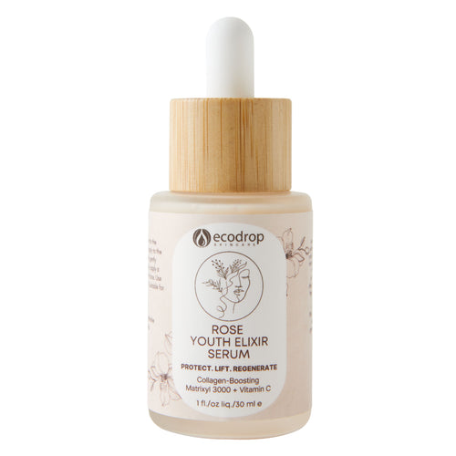 Ecodrop Rose Youth Elixir Serum 30ml, a rose face serum with Matrixyl 3000 and vitamin C