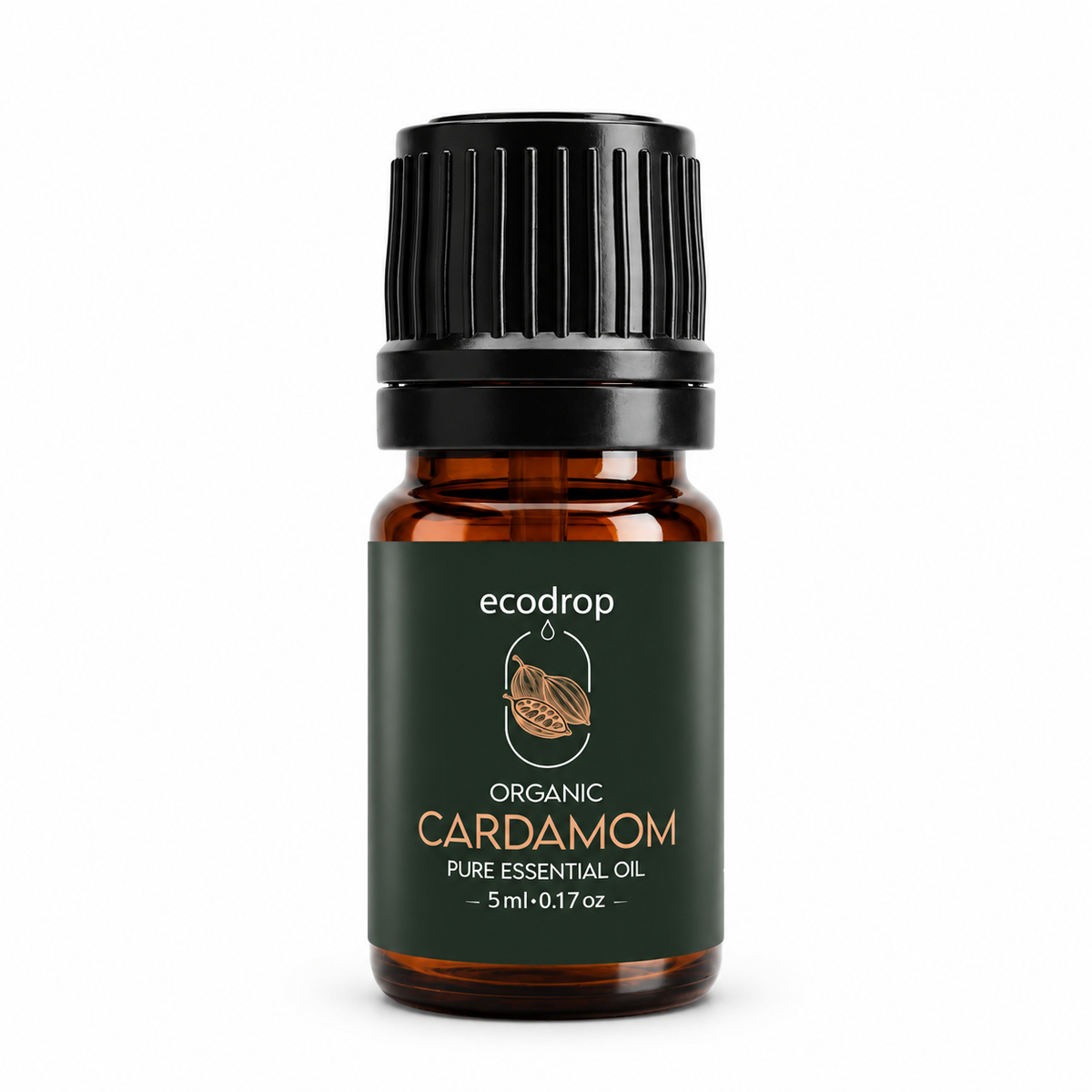 Ecodrop organic cardamom essential oil 5ml amber bottle, Elettaria cardamomum
