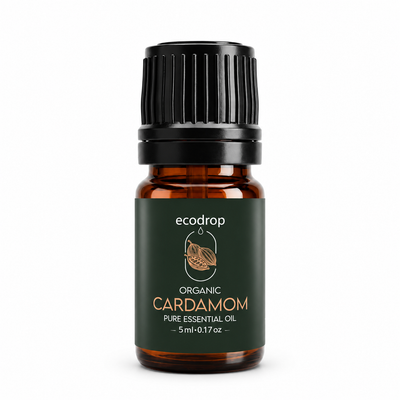 Ecodrop organic cardamom essential oil 5ml amber bottle, Elettaria cardamomum