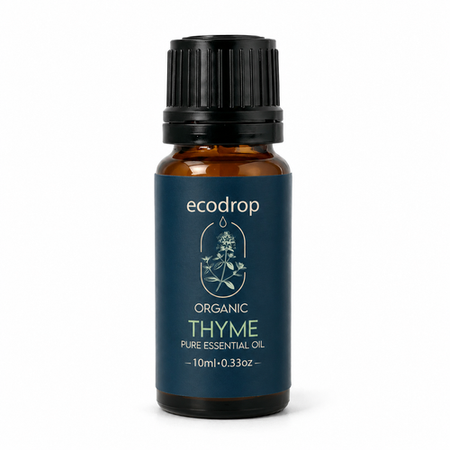 Ecodrop Organic Thyme Essential Oil 10ml amber bottle on a white background