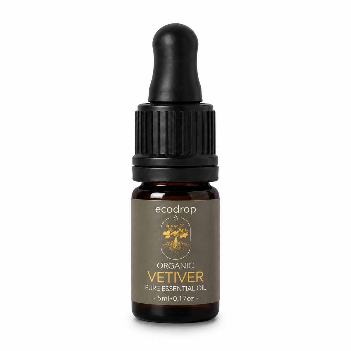 Ecodrop organic vetiver essential oil 5ml amber dropper bottle