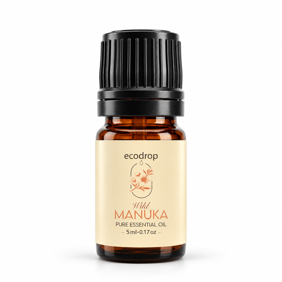 Ecodrop Wild Manuka Essential Oil 5ml, New Zealand Leptospermum scoparium, amber glass bottle