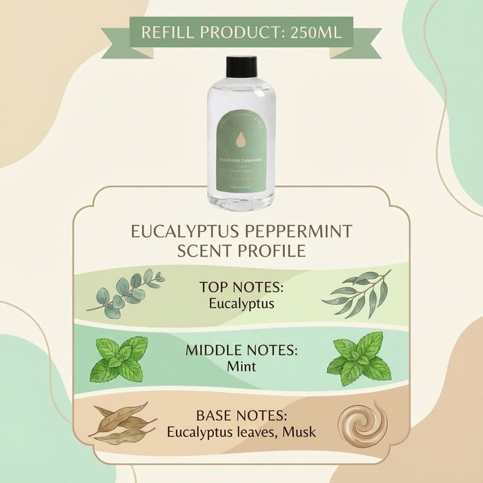 Eucalyptus & Peppermint refill scent profile - top, middle and base notes