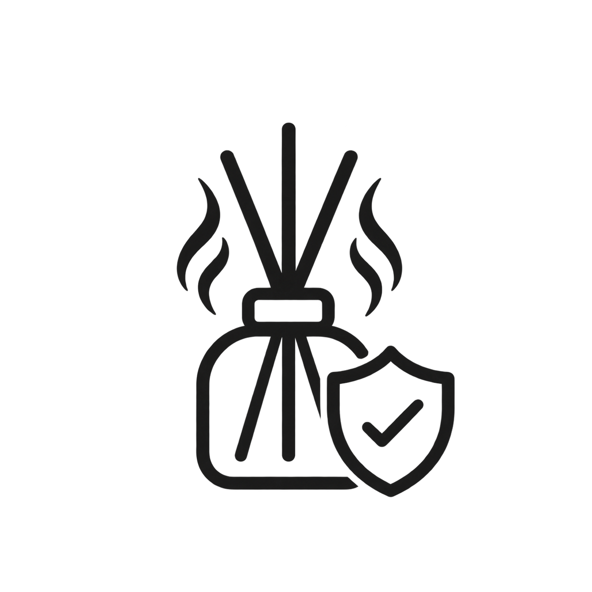 Reed diffuser with shield checkmark icon