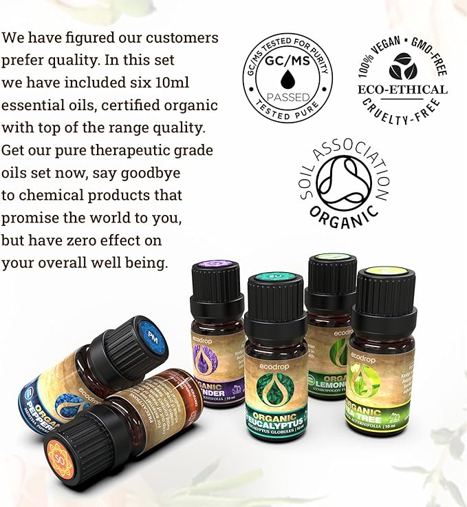 Organic Essential oil set, 6 x 10ml