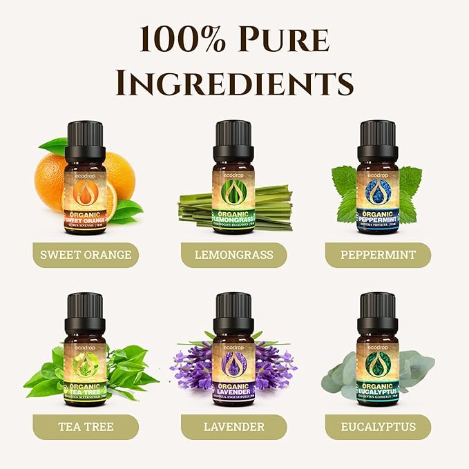 Organic Essential oil set, 6 x 10ml