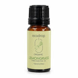 Organic Lemongrass Essential Oil 10ml amber dropper bottle with green ecodrop label