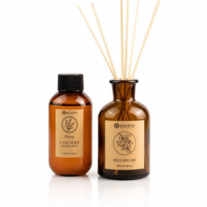Lavender reed diffuser set - refill bottle and reed diffuser bottle with reeds