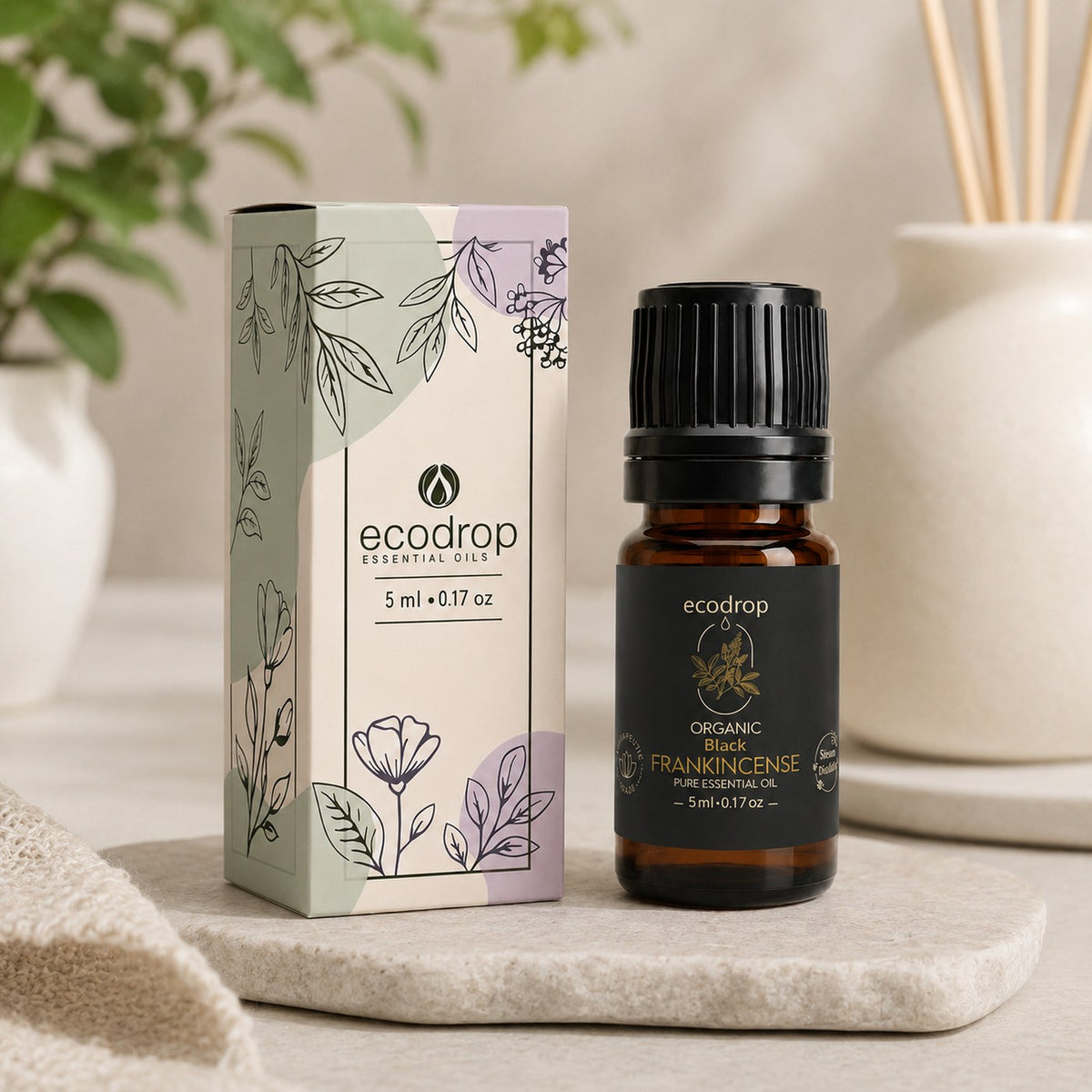 Black Frankincense essential oil 5ml bottle with Ecodrop carton