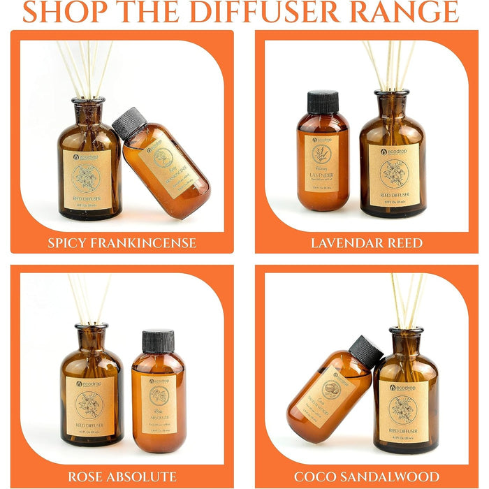 Shop the Ecodrop reed diffuser range fragrance options