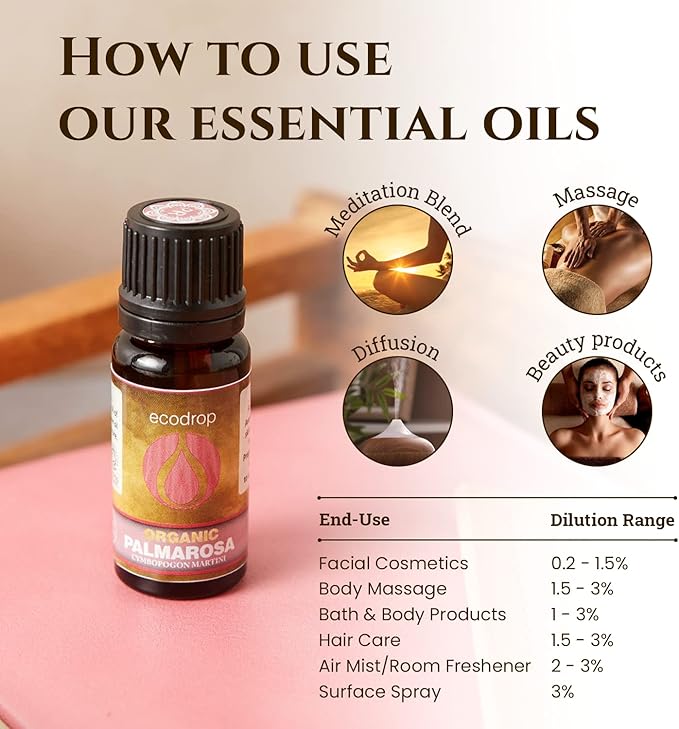 Organic Palmarosa Essential Oil, 10ml - ecodrop