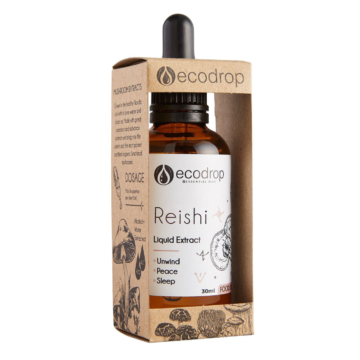Organic Reishi Mushroom Dual Extract 30ml with kraft box packaging