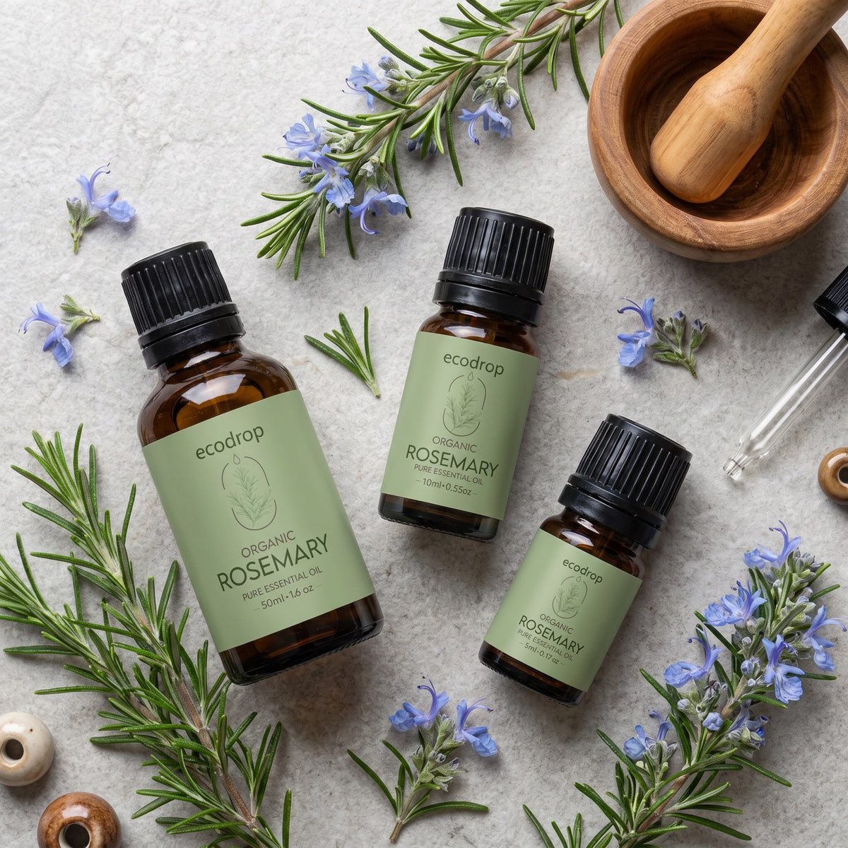 Organic Rosemary essential oil available in multiple sizes