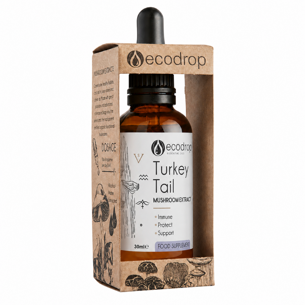Nordic Turkey Tail Mushroom Dual Extract 30ml bottle with kraft box