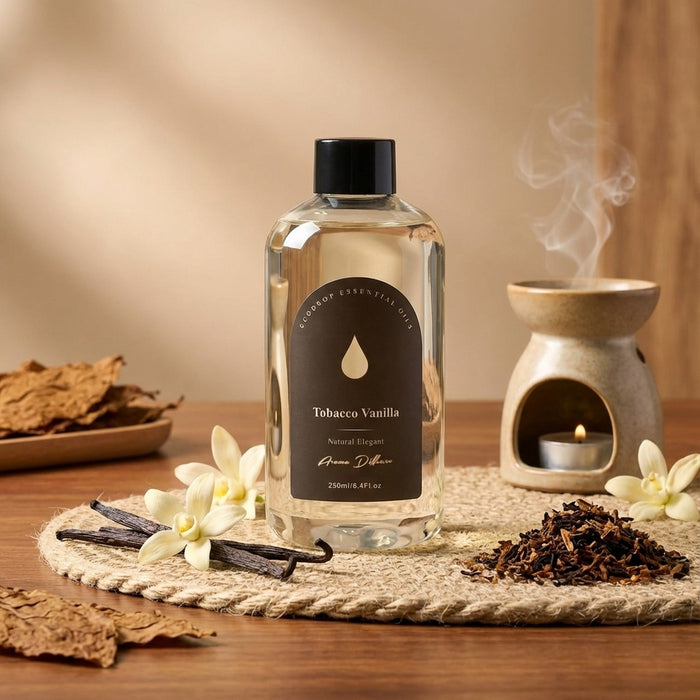 Tobacco & Vanilla diffuser refill styled with a wax warmer