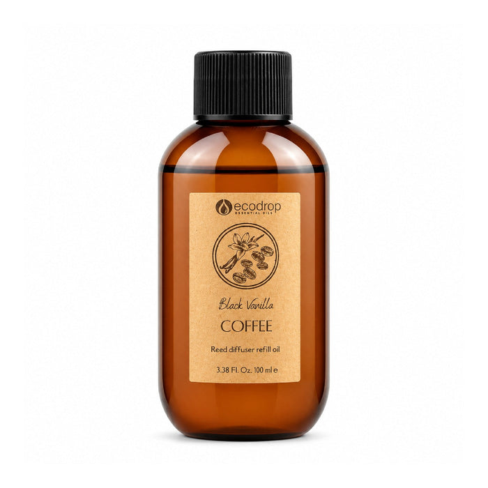 Ecodrop Black Vanilla Coffee reed diffuser refill oil bottle
